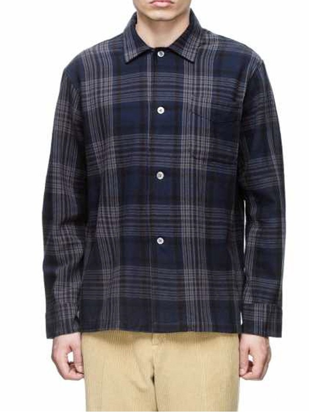 Our Legacy Men's Navy Plaid Flannel Box Shirt - Size 50